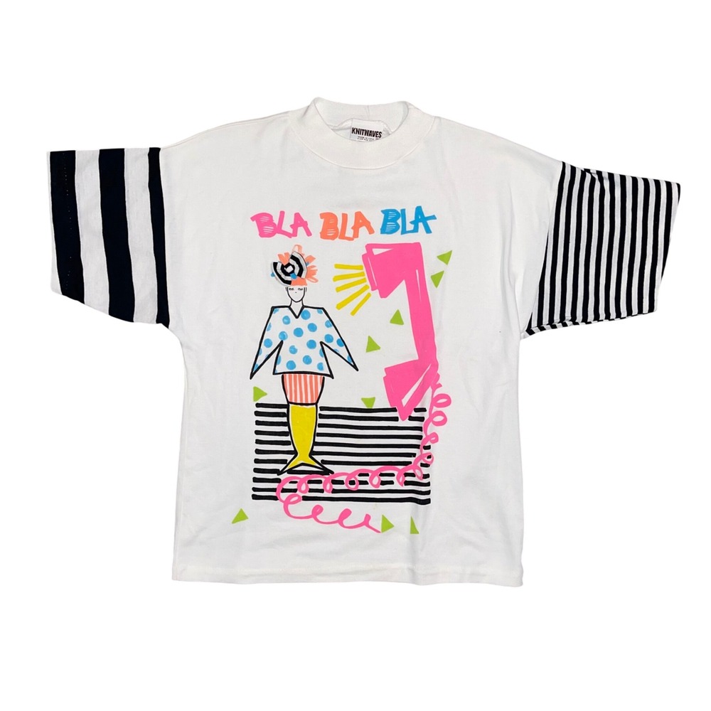 Vintage Knitwaves Girls Large Bla Bla Bla Graphic T-Shirt Retro 80s 90s USA Made